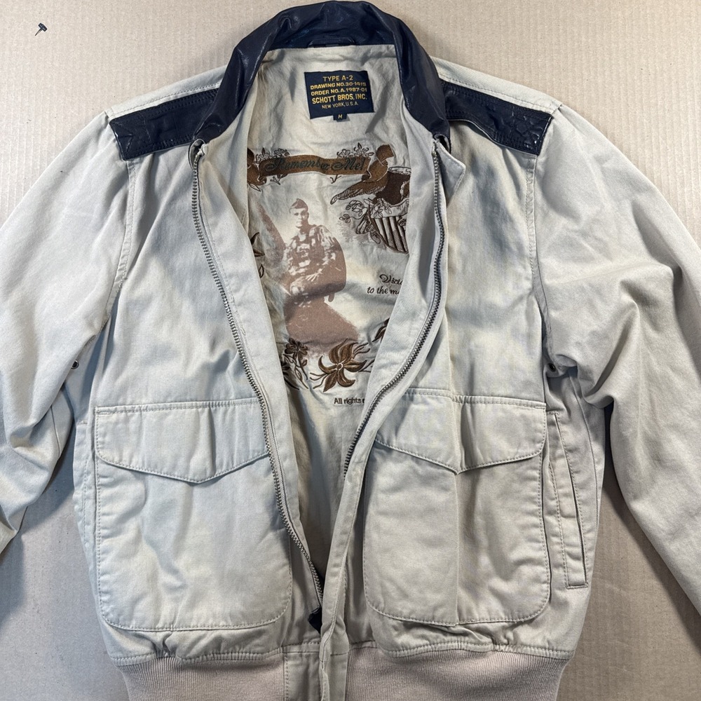 Schott Bros Type A-2 Military Bomber Jacket Medium Mens Khaki Cotton Twill